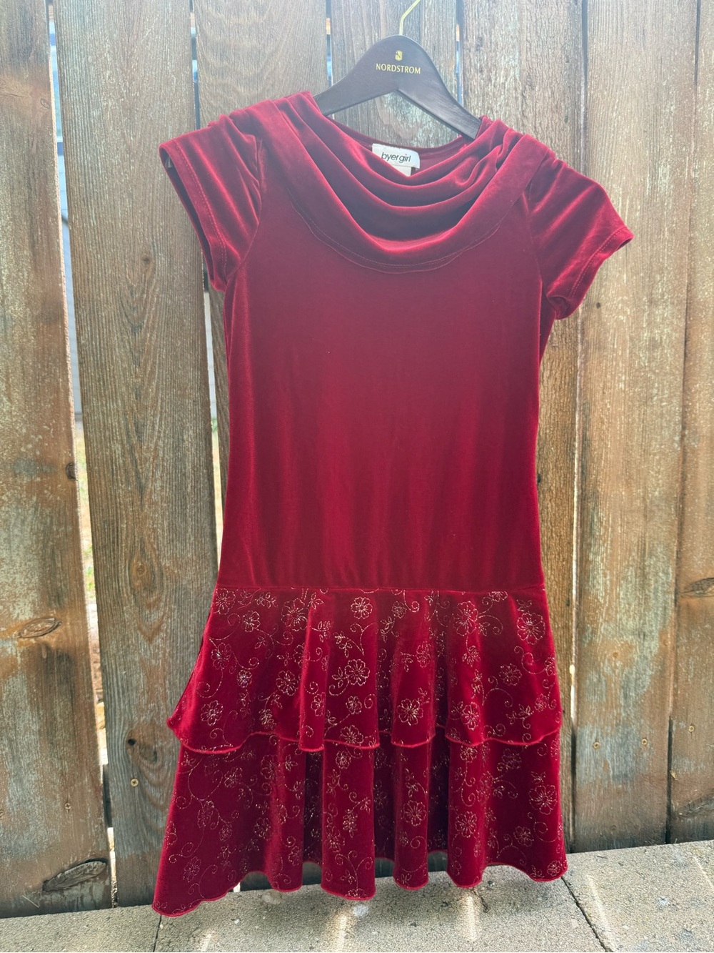 BYER GIRL Girls Velvet Red Tiered Holiday Dress Size 12 Short Sleeve
